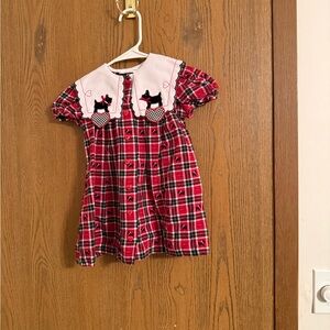 Vintage Toddler Red Plaid Dress with Scottie Dog Appliqué